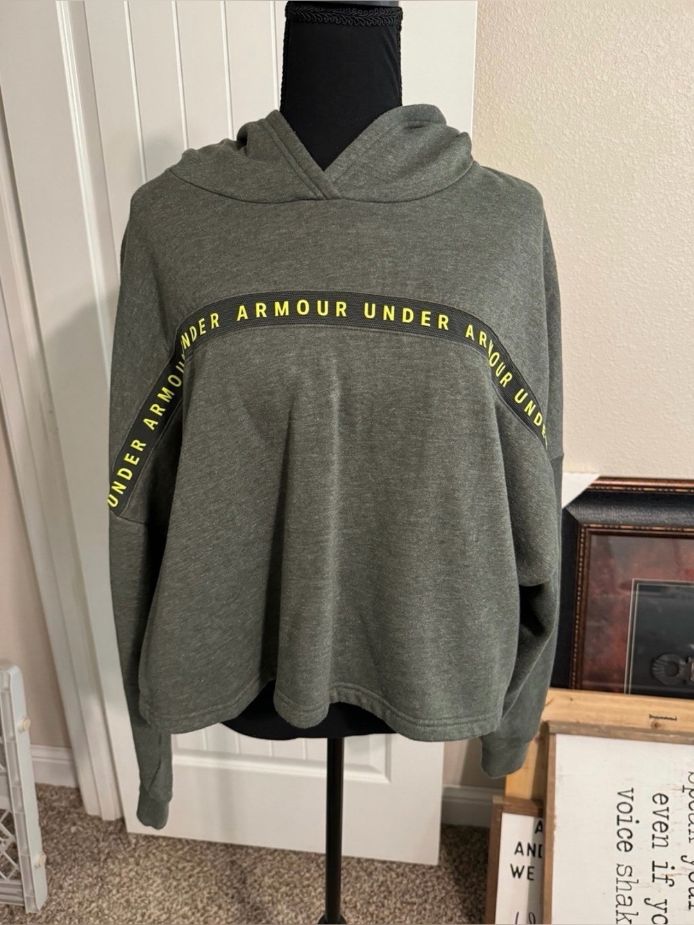 Under Armour Olive Green Hooded Sweater with Yellow Logo Tape